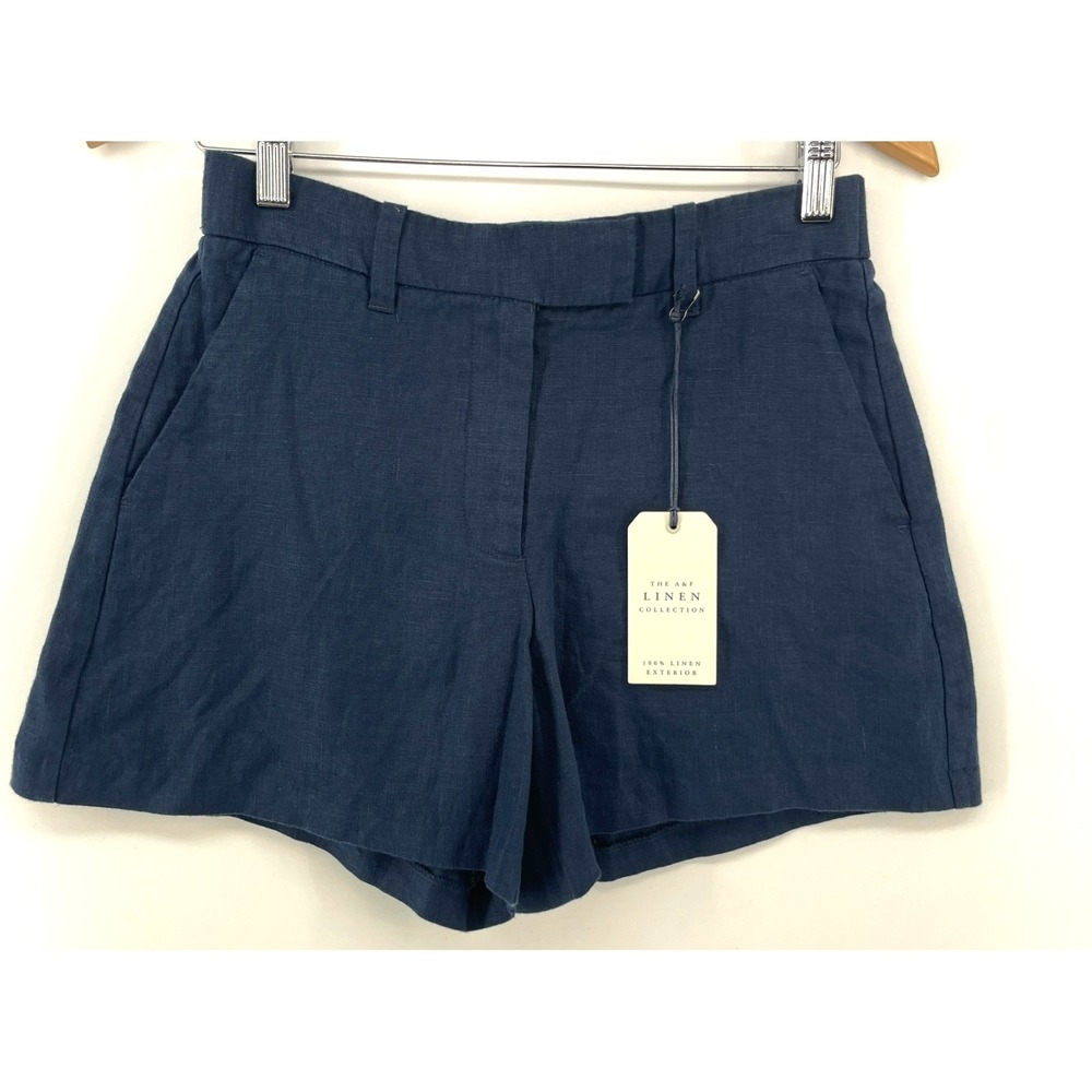 Abercrombie & Fitch Shorts Women 26/2 FITS 28Wx4L Blue Linen Collection Preppy